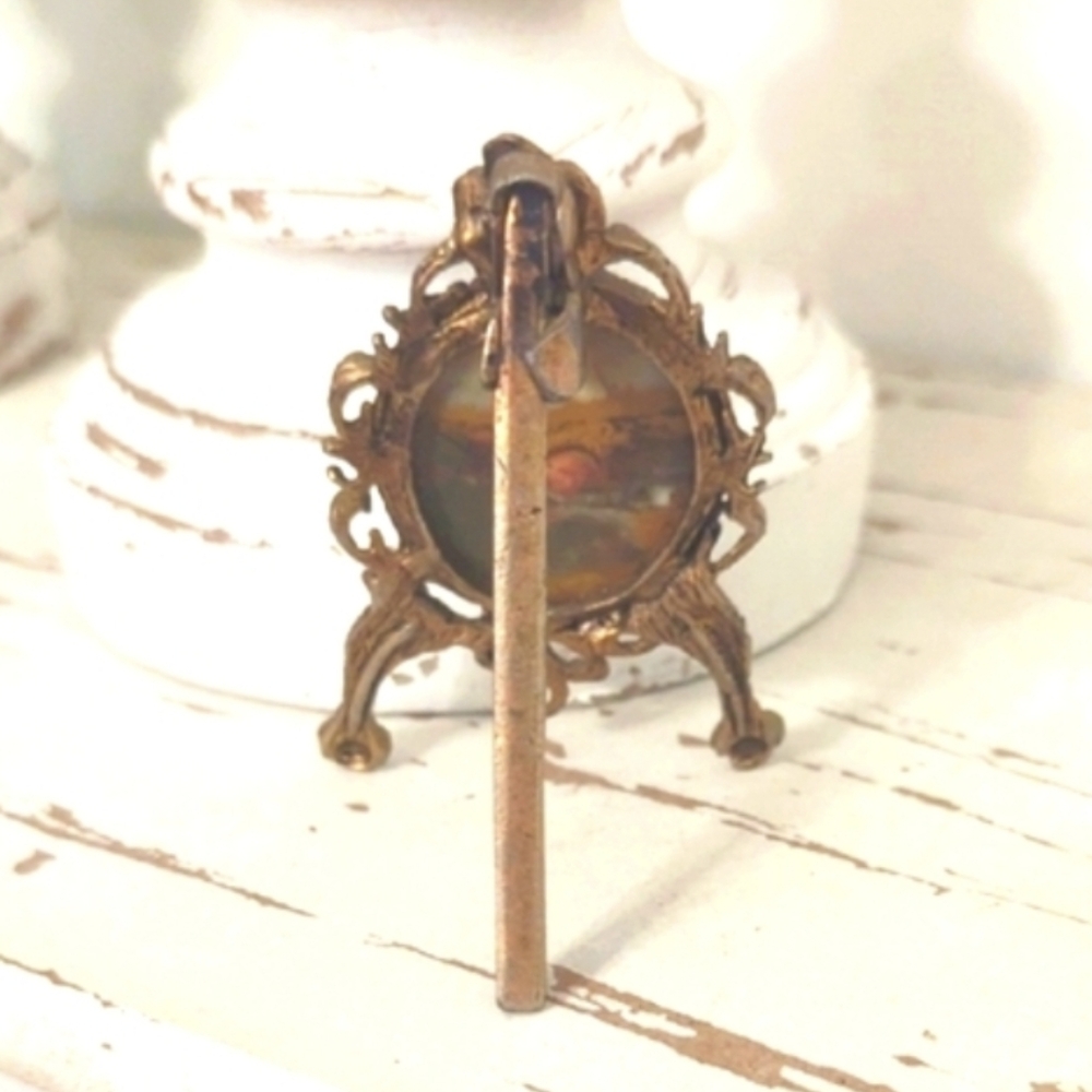 Antique Edwardian Landscape Agate Miniature Frame | Solid Brass Ormolu Easel - Picture 7 of 8